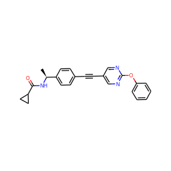 C[C@H](NC(=O)C1CC1)c1ccc(C#Cc2cnc(Oc3ccccc3)nc2)cc1 ZINC000142358285