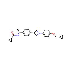 C[C@H](NC(=O)C1CC1)c1ccc(C2CN(c3ccc(OCC4CC4)cc3)C2)cc1 ZINC000149929416