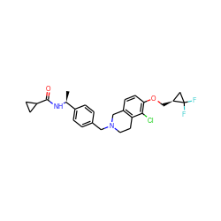 C[C@H](NC(=O)C1CC1)c1ccc(CN2CCc3c(ccc(OC[C@H]4CC4(F)F)c3Cl)C2)cc1 ZINC001772647680