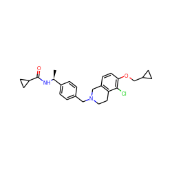 C[C@H](NC(=O)C1CC1)c1ccc(CN2CCc3c(ccc(OCC4CC4)c3Cl)C2)cc1 ZINC001772653102