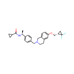 C[C@H](NC(=O)C1CC1)c1ccc(CN2CCc3cc(OC[C@@H]4CC4(F)F)ccc3C2)cc1 ZINC001772597187