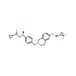 C[C@H](NC(=O)C1CC1)c1ccc(CN2CCc3cc(OC[C@H]4CC4(F)F)ccc3C2)cc1 ZINC001772590750