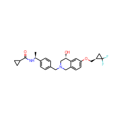 C[C@H](NC(=O)C1CC1)c1ccc(CN2Cc3ccc(OC[C@H]4CC4(F)F)cc3[C@@H](O)C2)cc1 ZINC001772584971