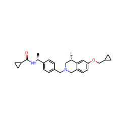 C[C@H](NC(=O)C1CC1)c1ccc(CN2Cc3ccc(OCC4CC4)cc3[C@@H](F)C2)cc1 ZINC001772653610