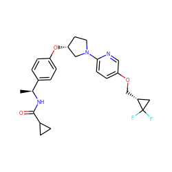 C[C@H](NC(=O)C1CC1)c1ccc(O[C@@H]2CCN(c3ccc(OC[C@@H]4CC4(F)F)cn3)C2)cc1 ZINC000169709502