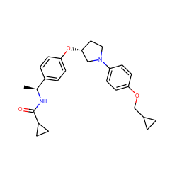 C[C@H](NC(=O)C1CC1)c1ccc(O[C@@H]2CCN(c3ccc(OCC4CC4)cc3)C2)cc1 ZINC000223349259