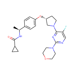 C[C@H](NC(=O)C1CC1)c1ccc(O[C@@H]2CCN(c3nc(N4CCOCC4)ncc3F)C2)cc1 ZINC000261163997