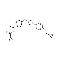 C[C@H](NC(=O)C1CC1)c1ccc(OC2CN(c3ccc(OCC4CC4)cc3)C2)cc1 ZINC000142227875