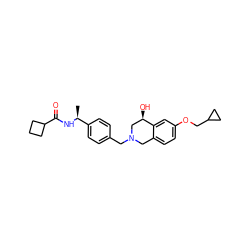 C[C@H](NC(=O)C1CCC1)c1ccc(CN2Cc3ccc(OCC4CC4)cc3[C@H](O)C2)cc1 ZINC001772645342