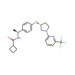 C[C@H](NC(=O)C1CCC1)c1ccc(O[C@@H]2CCN(c3cccc(C(F)(F)F)n3)C2)cc1 ZINC000169709488