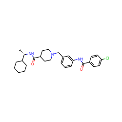 C[C@H](NC(=O)C1CCN(Cc2cccc(NC(=O)c3ccc(Cl)cc3)c2)CC1)C1CCCCC1 ZINC001772618942