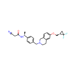 C[C@H](NC(=O)CC#N)c1ccc(CN2CCc3cc(OC[C@H]4CC4(F)F)ccc3C2)cc1 ZINC001772649178