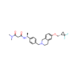 C[C@H](NC(=O)CC(=O)N(C)C)c1ccc(CN2CCc3cc(OC[C@@H]4CC4(F)F)ccc3C2)cc1 ZINC001772582972