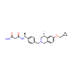 C[C@H](NC(=O)CC(N)=O)c1ccc(CN2Cc3ccc(OCC4CC4)cc3[C@@H](F)C2)cc1 ZINC001772614937