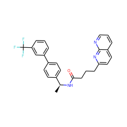 C[C@H](NC(=O)CCCc1ccc2cccnc2n1)c1ccc(-c2cccc(C(F)(F)F)c2)cc1 ZINC000095572458