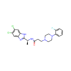 C[C@H](NC(=O)CCN1CCN(c2ccccc2F)CC1)c1nc2cc(Cl)c(Cl)cc2[nH]1 ZINC000082156243