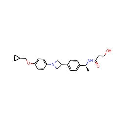 C[C@H](NC(=O)CCO)c1ccc(C2CN(c3ccc(OCC4CC4)cc3)C2)cc1 ZINC000149931786