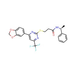 C[C@H](NC(=O)CCSc1nc(-c2ccc3c(c2)OCO3)cc(C(F)(F)F)n1)c1ccccc1 ZINC000000920077