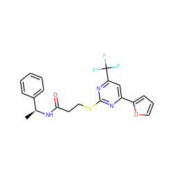 C[C@H](NC(=O)CCSc1nc(-c2ccco2)cc(C(F)(F)F)n1)c1ccccc1 ZINC000000917942