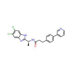 C[C@H](NC(=O)CCc1ccc(-c2cccnc2)cc1)c1nc2cc(Cl)c(Cl)cc2[nH]1 ZINC000073197921