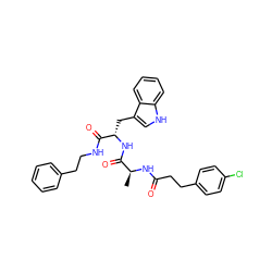 C[C@H](NC(=O)CCc1ccc(Cl)cc1)C(=O)N[C@@H](Cc1c[nH]c2ccccc12)C(=O)NCCc1ccccc1 ZINC000029554987