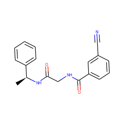 C[C@H](NC(=O)CNC(=O)c1cccc(C#N)c1)c1ccccc1 ZINC000473151276