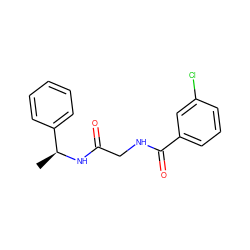 C[C@H](NC(=O)CNC(=O)c1cccc(Cl)c1)c1ccccc1 ZINC000003429078