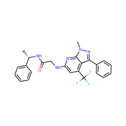 C[C@H](NC(=O)CNc1cc(C(F)(F)F)c2c(-c3ccccc3)nn(C)c2n1)c1ccccc1 ZINC000117512208