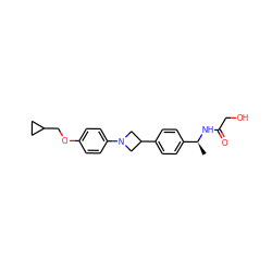 C[C@H](NC(=O)CO)c1ccc(C2CN(c3ccc(OCC4CC4)cc3)C2)cc1 ZINC000149932223