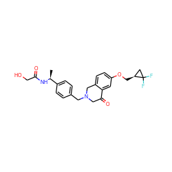 C[C@H](NC(=O)CO)c1ccc(CN2CC(=O)c3cc(OC[C@H]4CC4(F)F)ccc3C2)cc1 ZINC001772611483