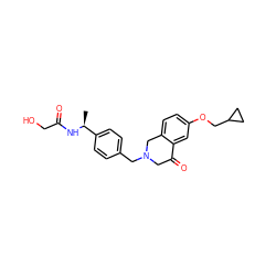 C[C@H](NC(=O)CO)c1ccc(CN2CC(=O)c3cc(OCC4CC4)ccc3C2)cc1 ZINC001772598032