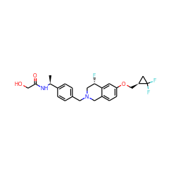 C[C@H](NC(=O)CO)c1ccc(CN2Cc3ccc(OC[C@H]4CC4(F)F)cc3[C@@H](F)C2)cc1 ZINC001772646391