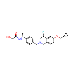 C[C@H](NC(=O)CO)c1ccc(CN2Cc3ccc(OCC4CC4)cc3[C@@H](F)C2)cc1 ZINC001772593255