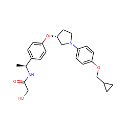 C[C@H](NC(=O)CO)c1ccc(O[C@@H]2CCN(c3ccc(OCC4CC4)cc3)C2)cc1 ZINC001772624817