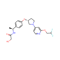 C[C@H](NC(=O)CO)c1ccc(O[C@@H]2CCN(c3ccnc(OCC(F)F)c3)C2)cc1 ZINC000169709626