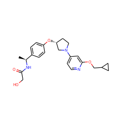 C[C@H](NC(=O)CO)c1ccc(O[C@@H]2CCN(c3ccnc(OCC4CC4)c3)C2)cc1 ZINC000169709535