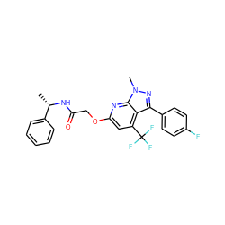 C[C@H](NC(=O)COc1cc(C(F)(F)F)c2c(-c3ccc(F)cc3)nn(C)c2n1)c1ccccc1 ZINC000117514230