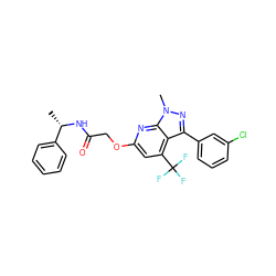 C[C@H](NC(=O)COc1cc(C(F)(F)F)c2c(-c3cccc(Cl)c3)nn(C)c2n1)c1ccccc1 ZINC000117511664