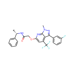 C[C@H](NC(=O)COc1cc(C(F)(F)F)c2c(-c3cccc(F)c3)nn(C)c2n1)c1ccccc1 ZINC000117512048