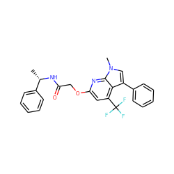 C[C@H](NC(=O)COc1cc(C(F)(F)F)c2c(-c3ccccc3)cn(C)c2n1)c1ccccc1 ZINC000117514188