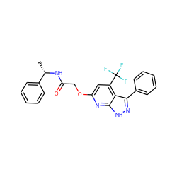 C[C@H](NC(=O)COc1cc(C(F)(F)F)c2c(-c3ccccc3)n[nH]c2n1)c1ccccc1 ZINC000117513053