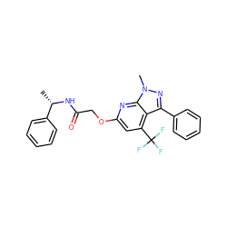 C[C@H](NC(=O)COc1cc(C(F)(F)F)c2c(-c3ccccc3)nn(C)c2n1)c1ccccc1 ZINC000046017243