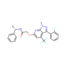 C[C@H](NC(=O)COc1cc(C(F)(F)F)c2c(-c3ccccc3F)nn(C)c2n1)c1ccccc1 ZINC000117512056