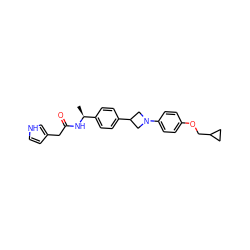 C[C@H](NC(=O)Cc1cc[nH]c1)c1ccc(C2CN(c3ccc(OCC4CC4)cc3)C2)cc1 ZINC000149976085