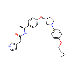 C[C@H](NC(=O)Cc1cc[nH]c1)c1ccc(O[C@@H]2CCN(c3ccc(OCC4CC4)cc3)C2)cc1 ZINC001772657565