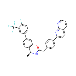 C[C@H](NC(=O)Cc1ccc(-c2ccc3cccnc3n2)cc1)c1ccc(-c2ccc(F)c(C(F)(F)F)c2)cc1 ZINC000072315714