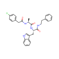 C[C@H](NC(=O)Cc1ccc(Cl)cc1)C(=O)N[C@@H](Cc1c[nH]c2ccccc12)C(=O)NCCc1ccccc1 ZINC000029563461