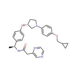 C[C@H](NC(=O)Cc1cnccn1)c1ccc(O[C@@H]2CCN(c3ccc(OCC4CC4)cc3)C2)cc1 ZINC001772629758