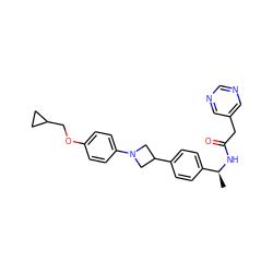 C[C@H](NC(=O)Cc1cncnc1)c1ccc(C2CN(c3ccc(OCC4CC4)cc3)C2)cc1 ZINC000150206290