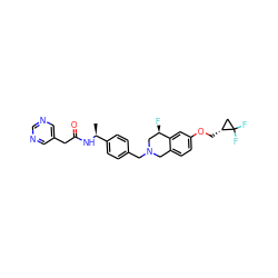 C[C@H](NC(=O)Cc1cncnc1)c1ccc(CN2Cc3ccc(OC[C@@H]4CC4(F)F)cc3[C@H](F)C2)cc1 ZINC001772639230